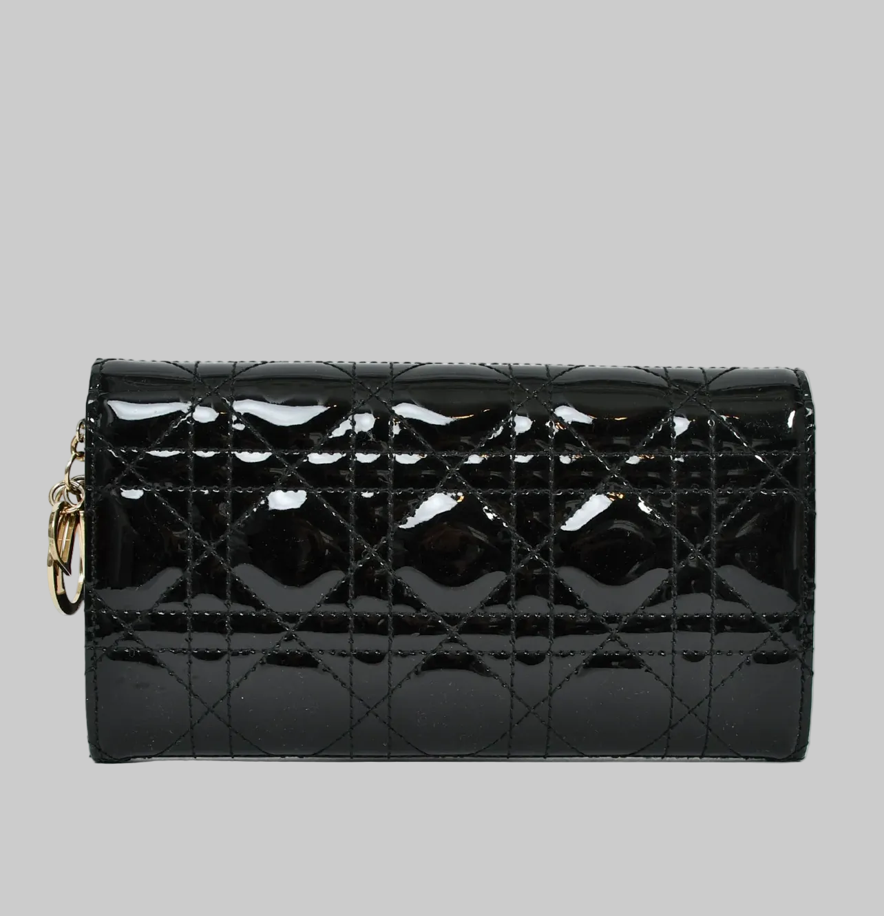 CHRISTIAN DIOR Black Patent Cannage Leather Rendezvous Wallet On Chain