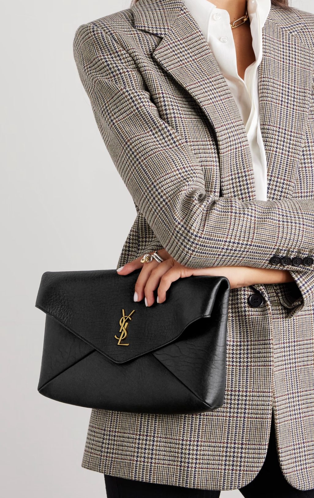 SAINT LAURENT Cassandre Large Textured-Leather Clutch