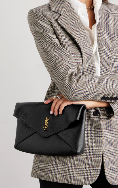 SAINT LAURENT Cassandre Large Textured-Leather Clutch