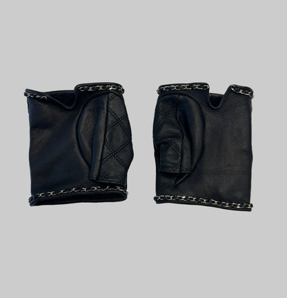 CHANEL Leather Quilted Fingerless Gloves -Size 7