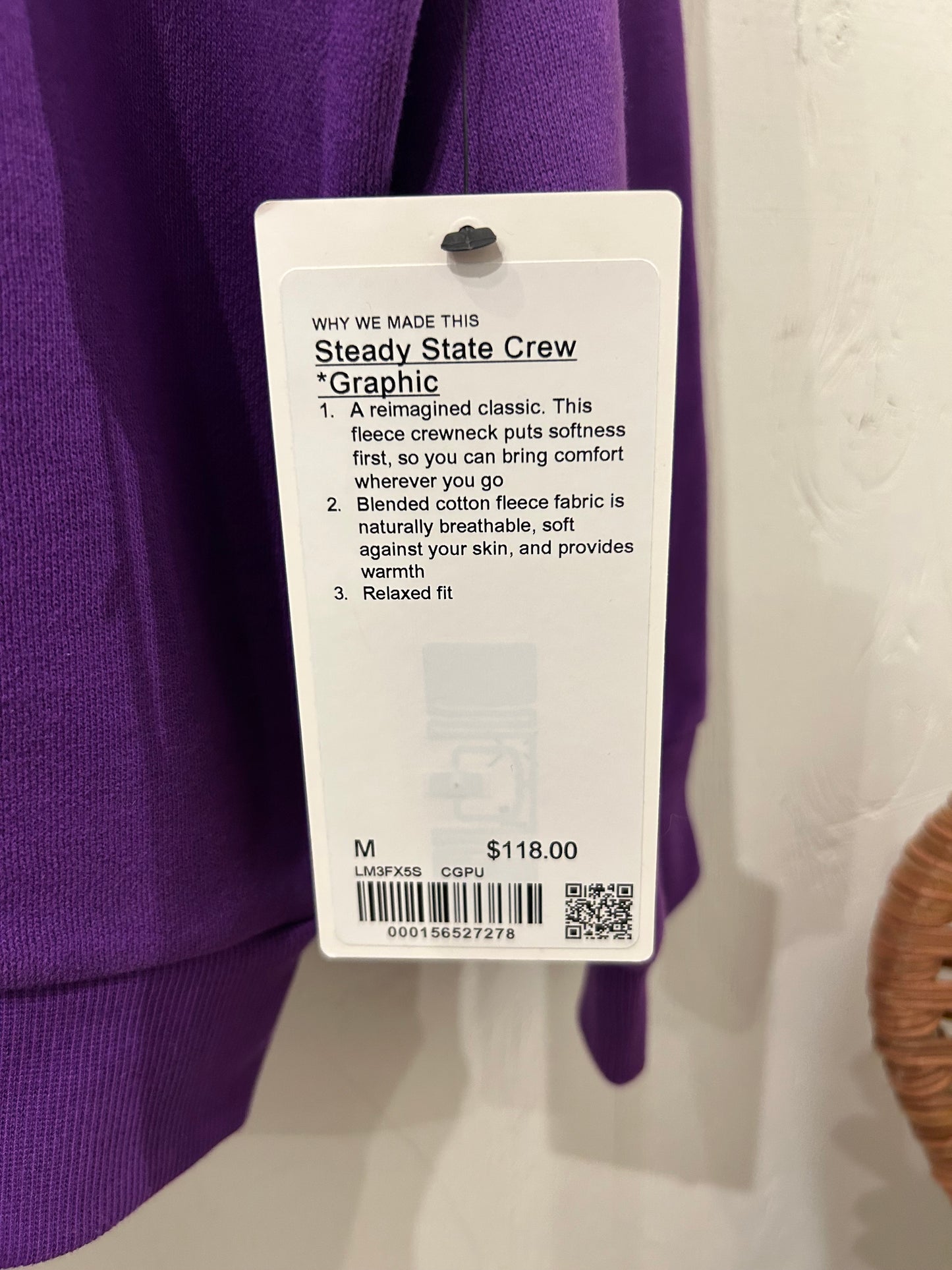 NEW* LULULEMON Purple Steady State Crew - Size M