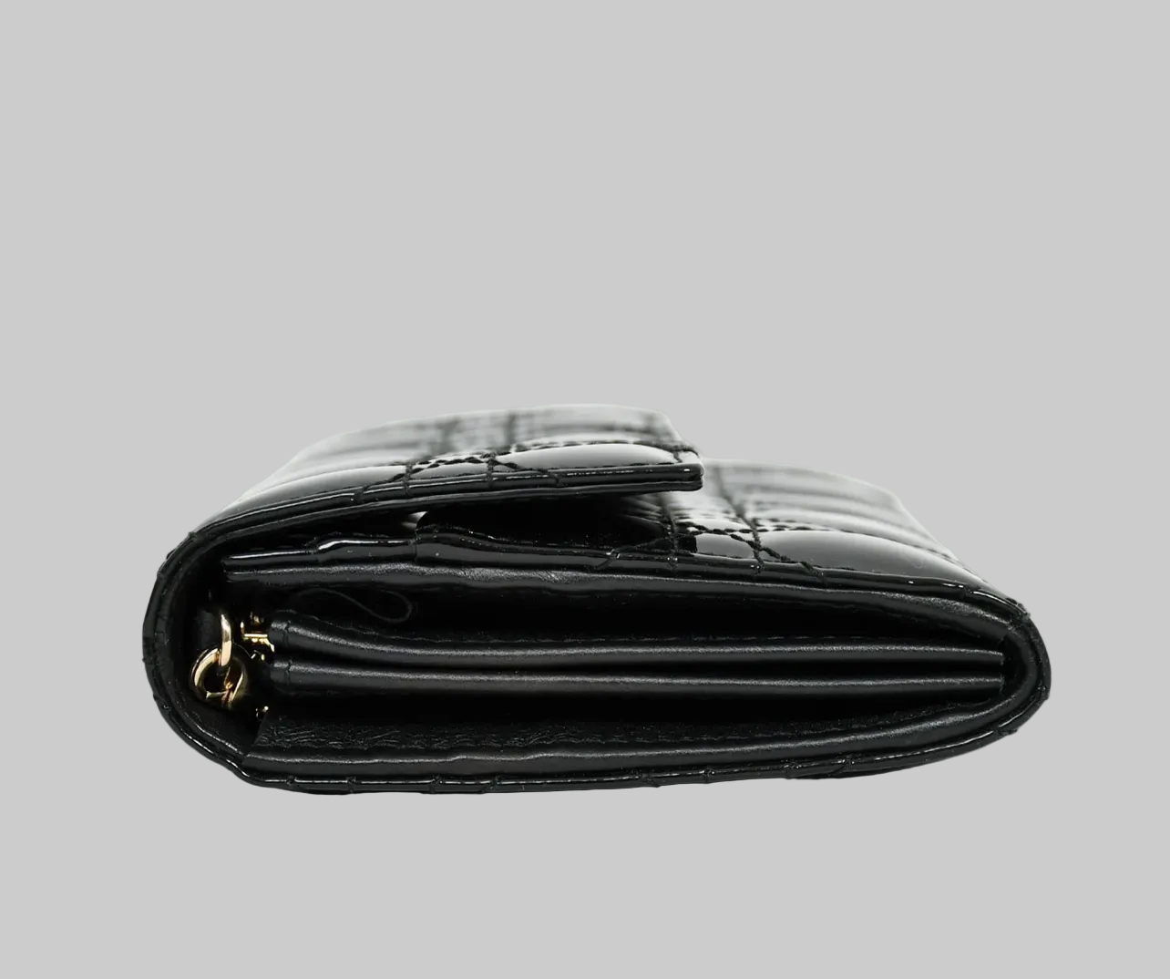 CHRISTIAN DIOR Black Patent Cannage Leather Rendezvous Wallet On Chain