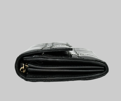 CHRISTIAN DIOR Black Patent Cannage Leather Rendezvous Wallet On Chain