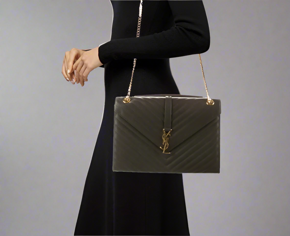 SAINT LAURENT Grey Cheveron Envelope Bag