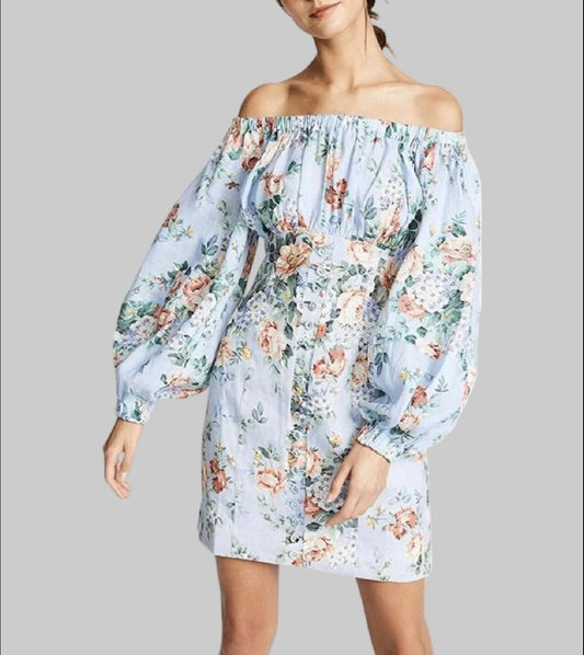 ZIMMERMANN Floral Off The Shoulder Mini Dress - Size S
