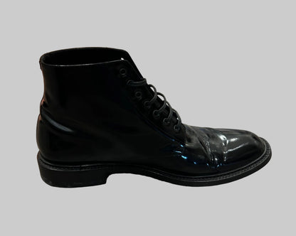 SAINT LAURENT Patent Leather Lace Up Combat Boot - Size 41