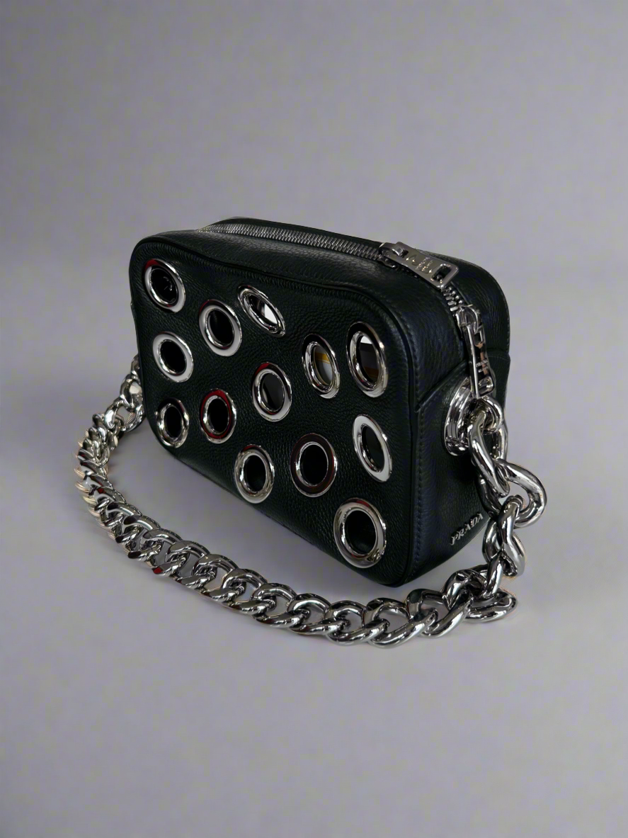 PRADA Itello Daino Leather Grommet Bag