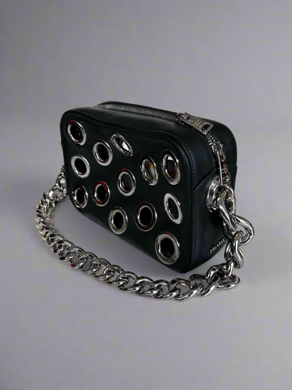 PRADA Itello Daino Leather Grommet Bag