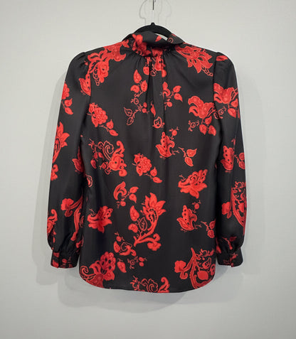 NEW* TORY BURCH Floral Tie-Neck Long-Sleeve Silk Blouse - Size XS