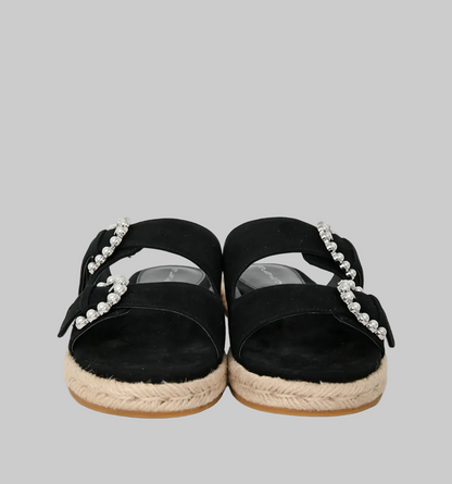 STUART WEITZMAN Black Suede Tomi Pearl Accent Espadrilles - Size 6.5