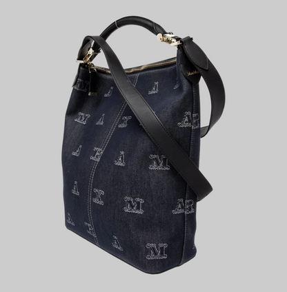 MAX MARA Denim Shoulder Bag w/ Leather Pochette