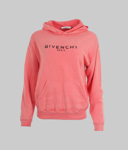 GIVENCHY Coral Distressed Logo Hoodie  - Size L
