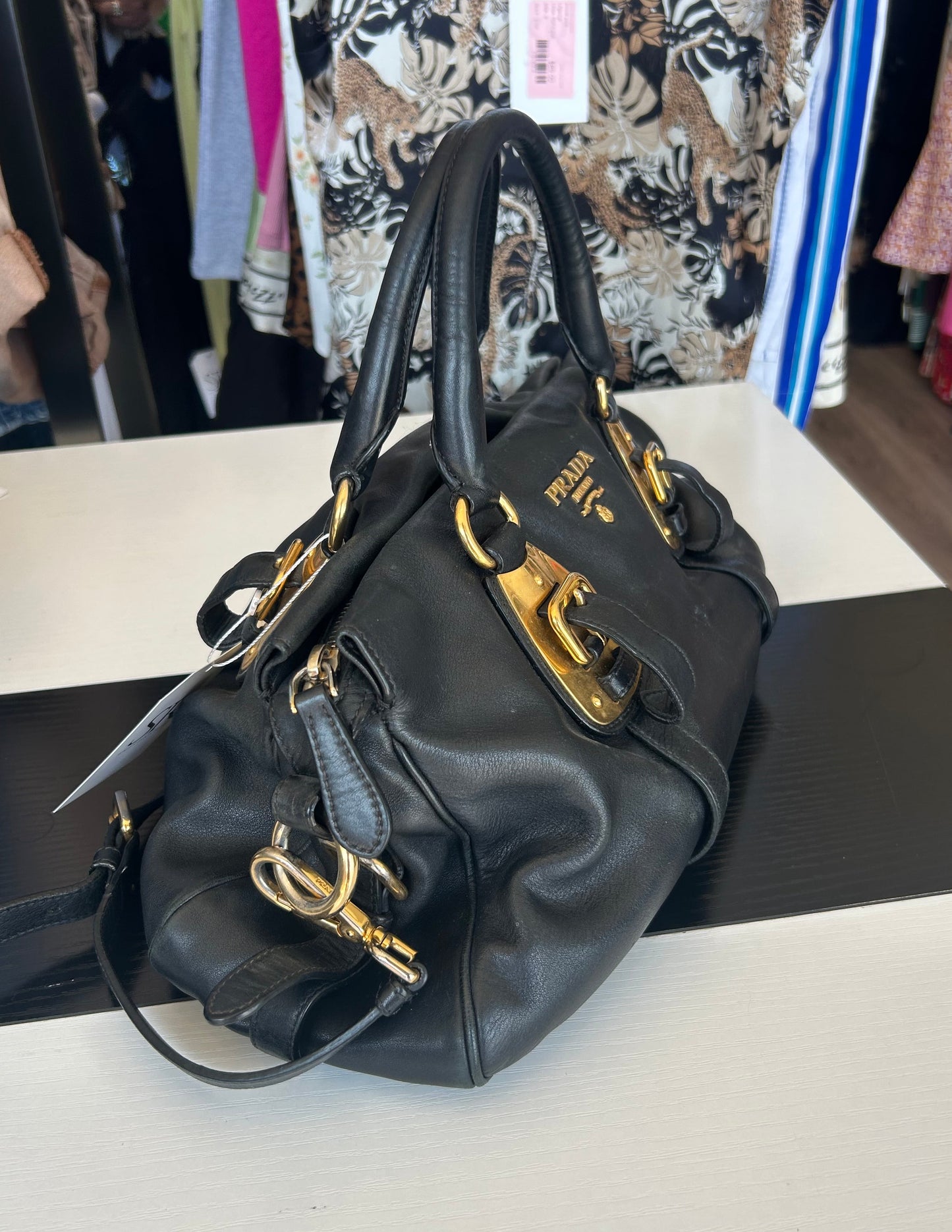 PRADA Bauletto Black Leather Shoulder Bag