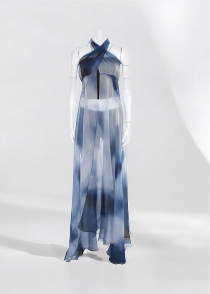 CHANEL Blue Printed Silk Beach Cover Up - Size S