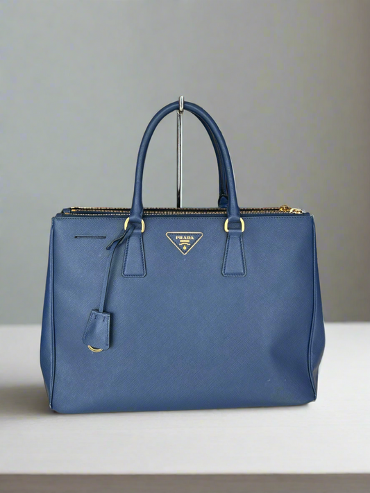 PRADA Navy Large Galleria Double Zip Tote