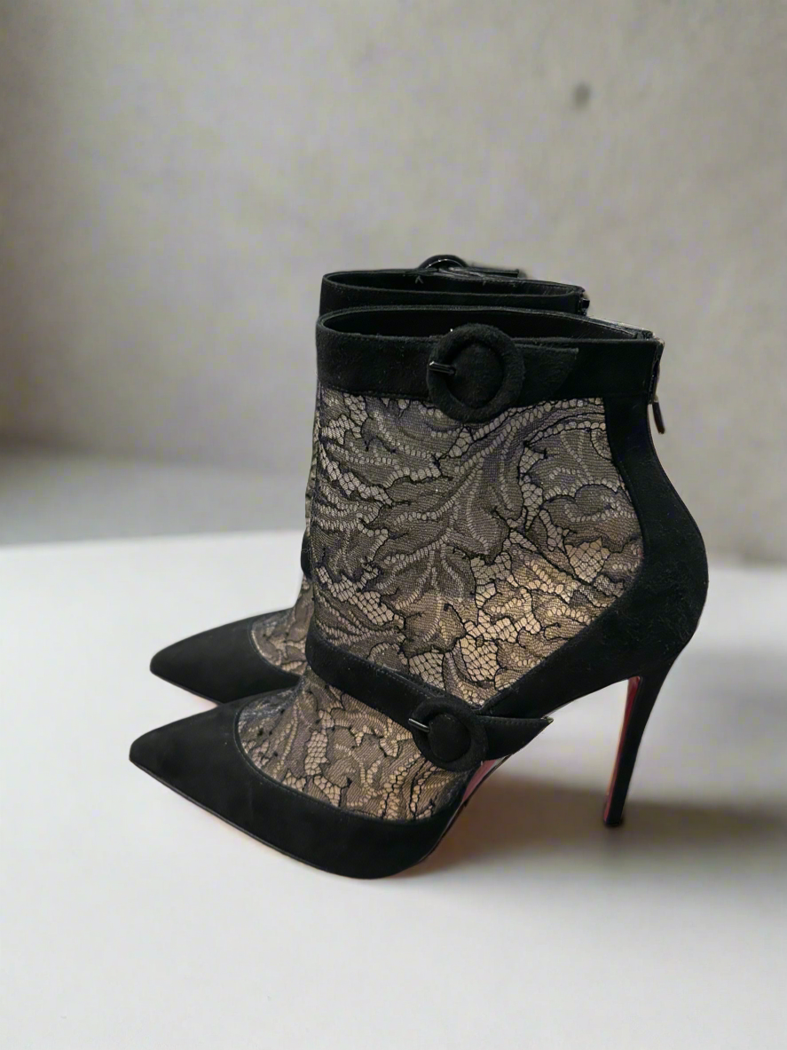 CHRISTIAN LOUBOUTIN Lace Suede Bootie - Size 39