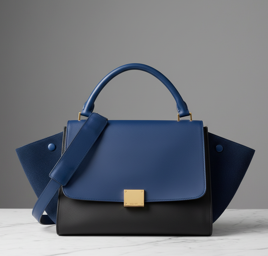 CÉLINE Trapeze Medium Blue Leather Shoulder Bag