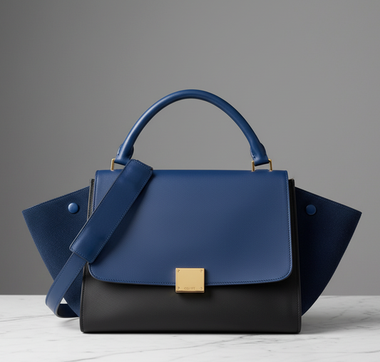 CÉLINE Trapeze Medium Blue Leather Shoulder Bag