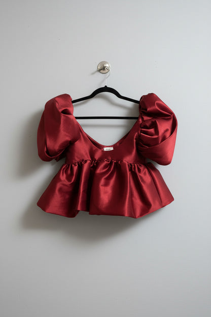 KIKI VARGAS CHIARA PUFF SLEEVE TAFFETA BABYDOLL TOP - Size M