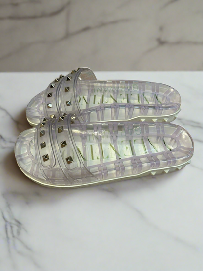 VALENTINO Clear Slides With Studs - Size 39