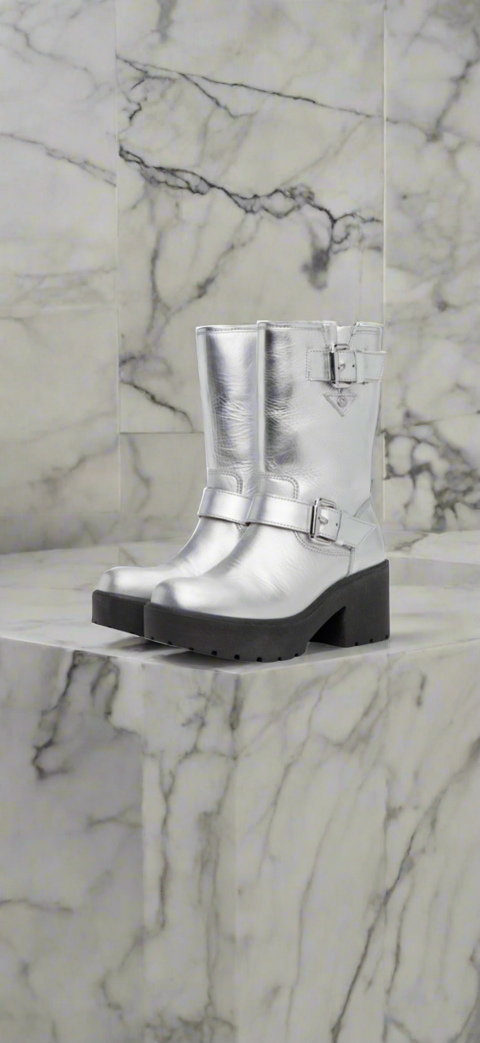 MOSCHINO Jeans Silver Boots - Size 38