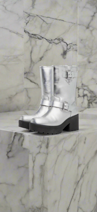 MOSCHINO Jeans Silver Boots - Size 38