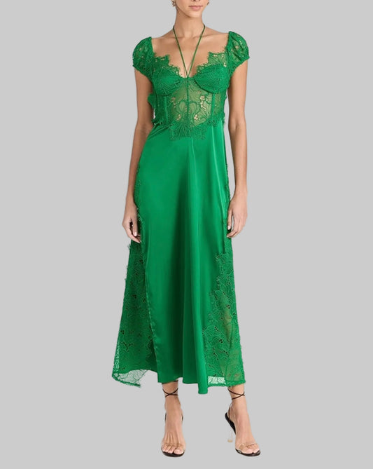 FOR LOVE & LEMONS Green Lace Midi Dress - Size xs