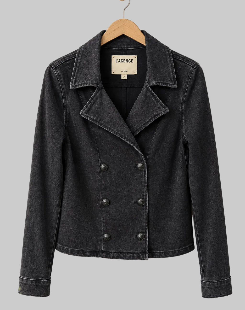 L’AGENCE black Denim Short Trench Coat - Size L