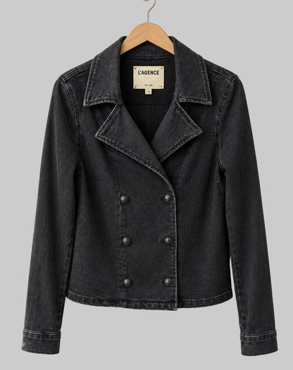 L’AGENCE black Denim Short Trench Coat - Size L