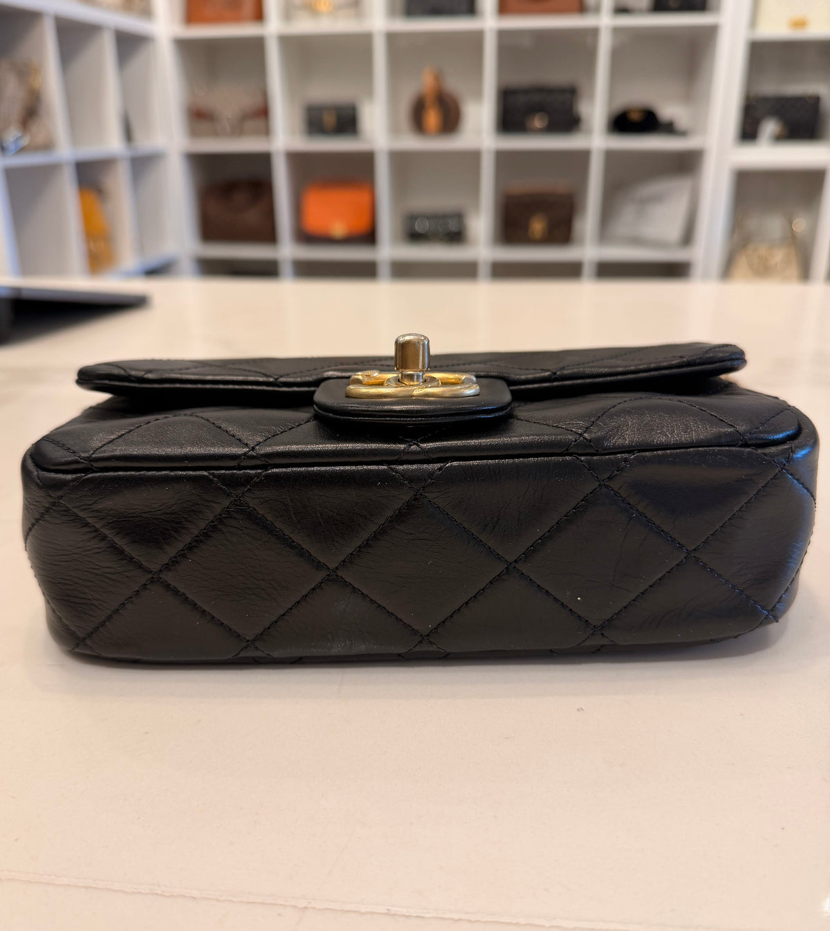 CHANEL 2020 Mini Crystals Pearl Chain Quilted Lambskin Flap Bag