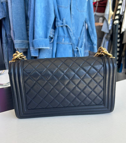 CHANEL 2018 Medium Boy Bag Navy
