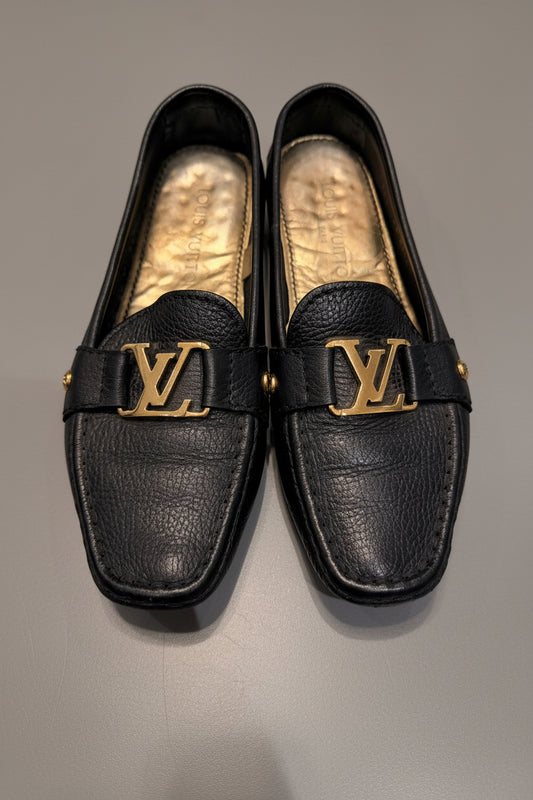Louis Vuitton Black Leather Loafers - Size 36.5