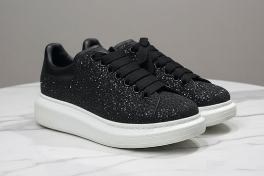 ALEXANDER MCQUEEN Black Glitter Calf Leather Sneakers - Size 37