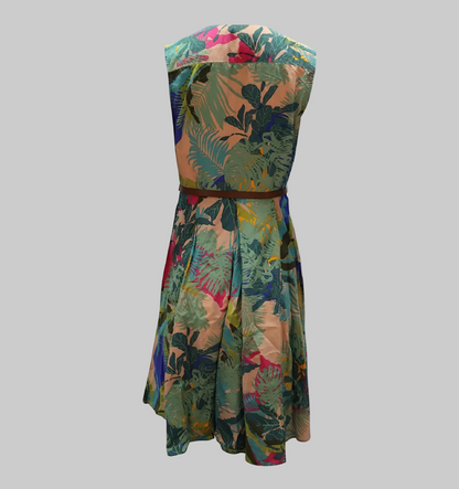 WEEKEND MAX MARA Leaf Printed Belted Dress - Size 2