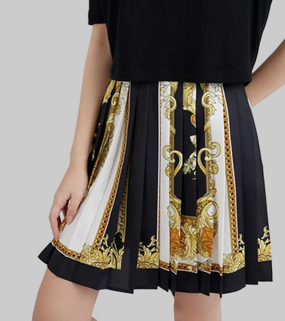 VERSACE Pleated Black & Gold Baroque Mini Skirt - Size S
