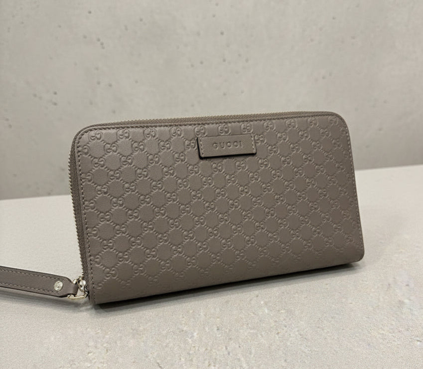 GUCCI Grey Leather Microguccissima Long Zip Wallet