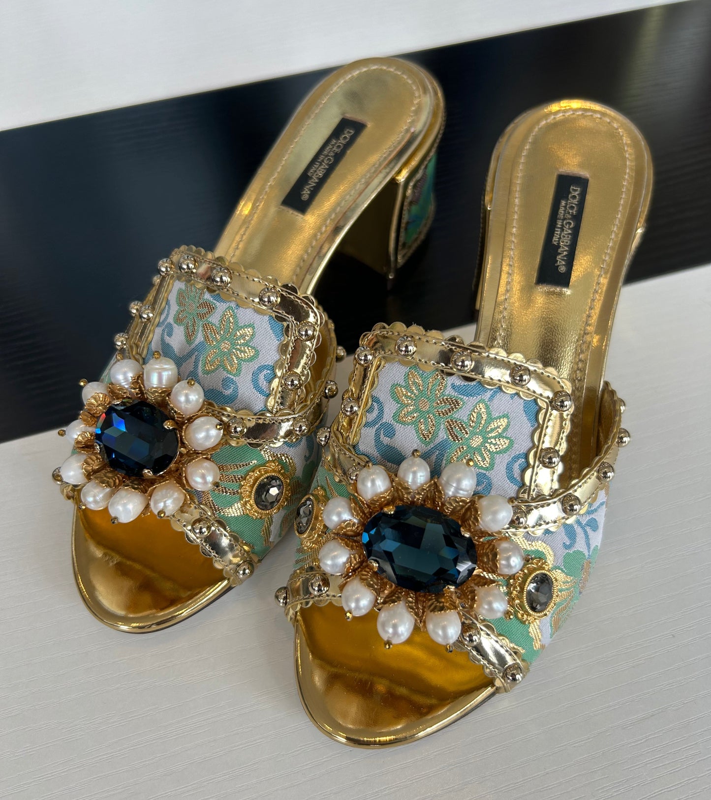 DOLCE & GABBANA Gold embellished Sandals - Size 36.5