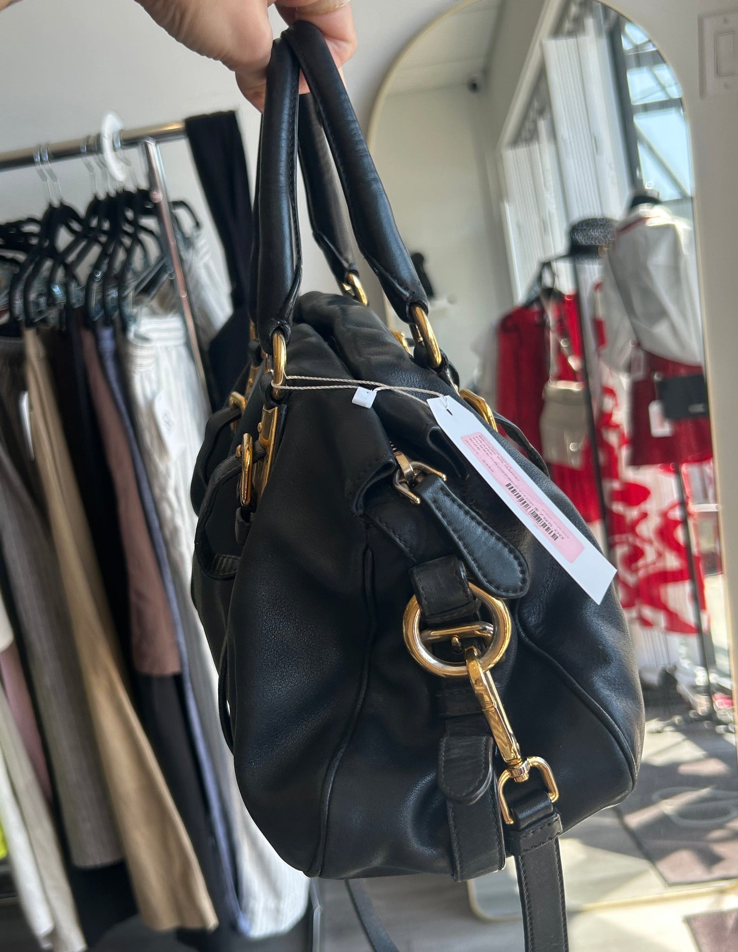 PRADA Bauletto Black Leather Shoulder Bag