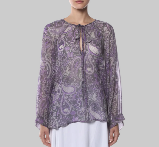NILI LOTAN Silk Paisley Sheer Blouse - Size xs