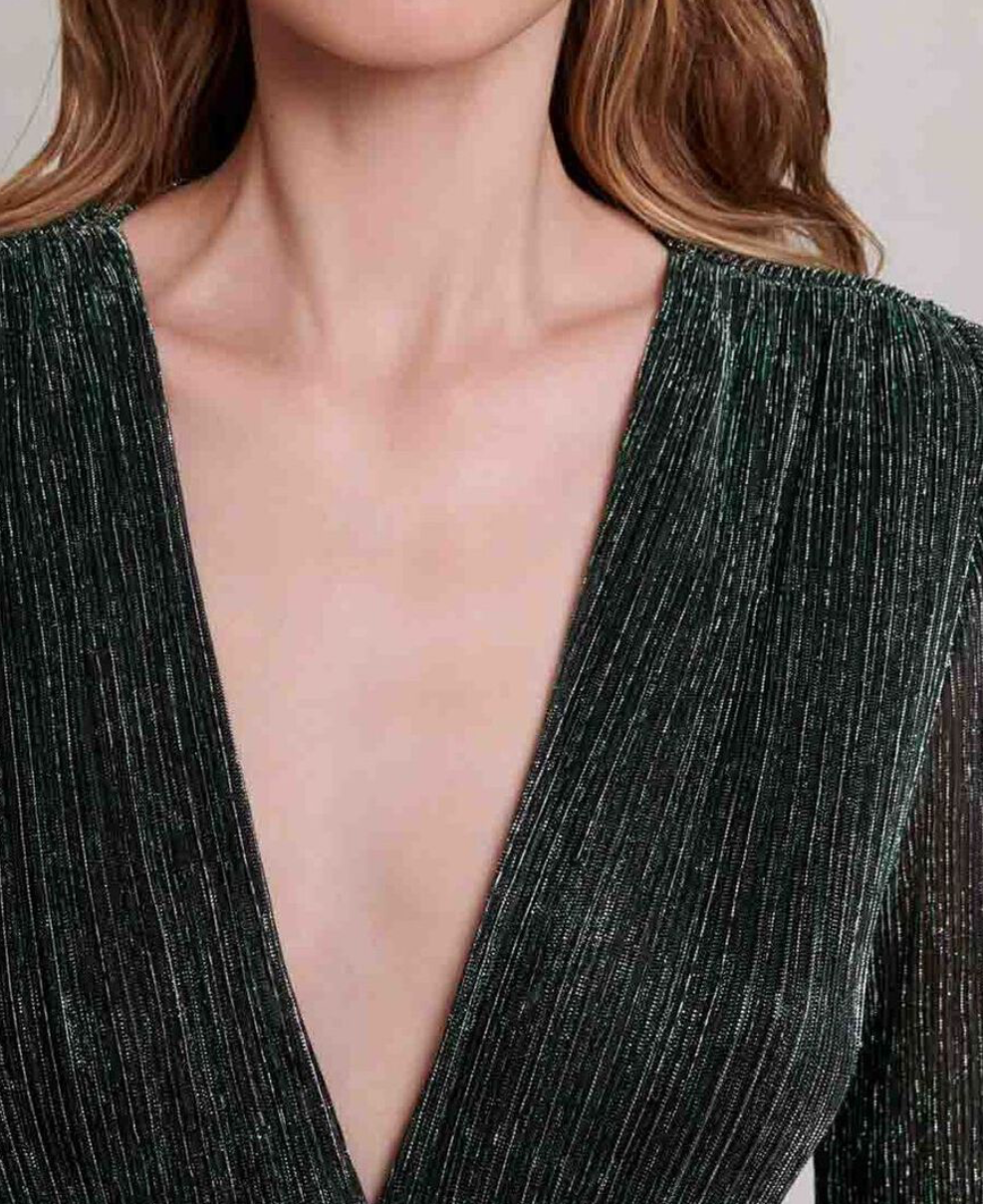 MAJE Green Strech Lurex Fabric Dress With Ruffles - Size xs