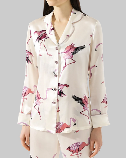 OLIVIA VON HALLE Silk Flamingo Pj Set - Size L