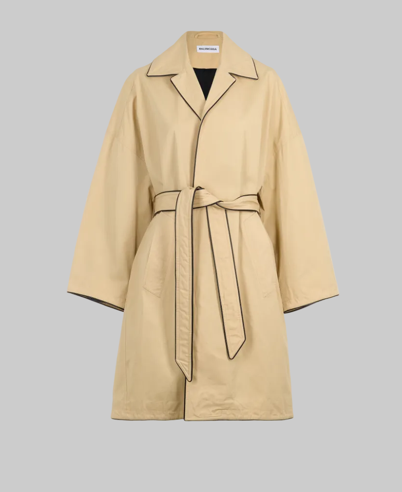 BALENCIAGA Faux Leather-Trimmed Cotton-Gabardine Trench Coat - Size xs (oversized)