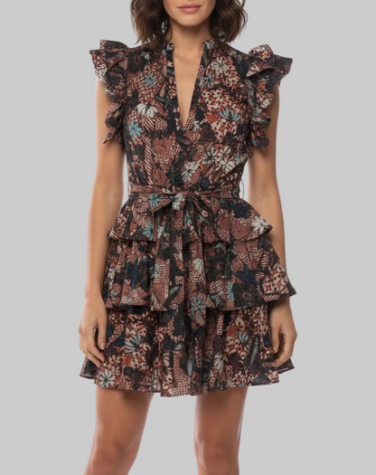 ULLA JOHNSON Smocked Patterned Mini dress - Size 2