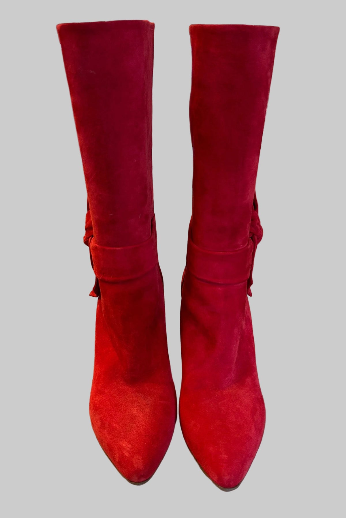 VALENTINO Red Suede Kitten Heel Boots - Size 38.5