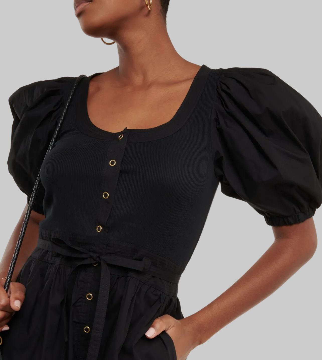 ULLA JOHNSON Black Tie Front Romper - Size 12