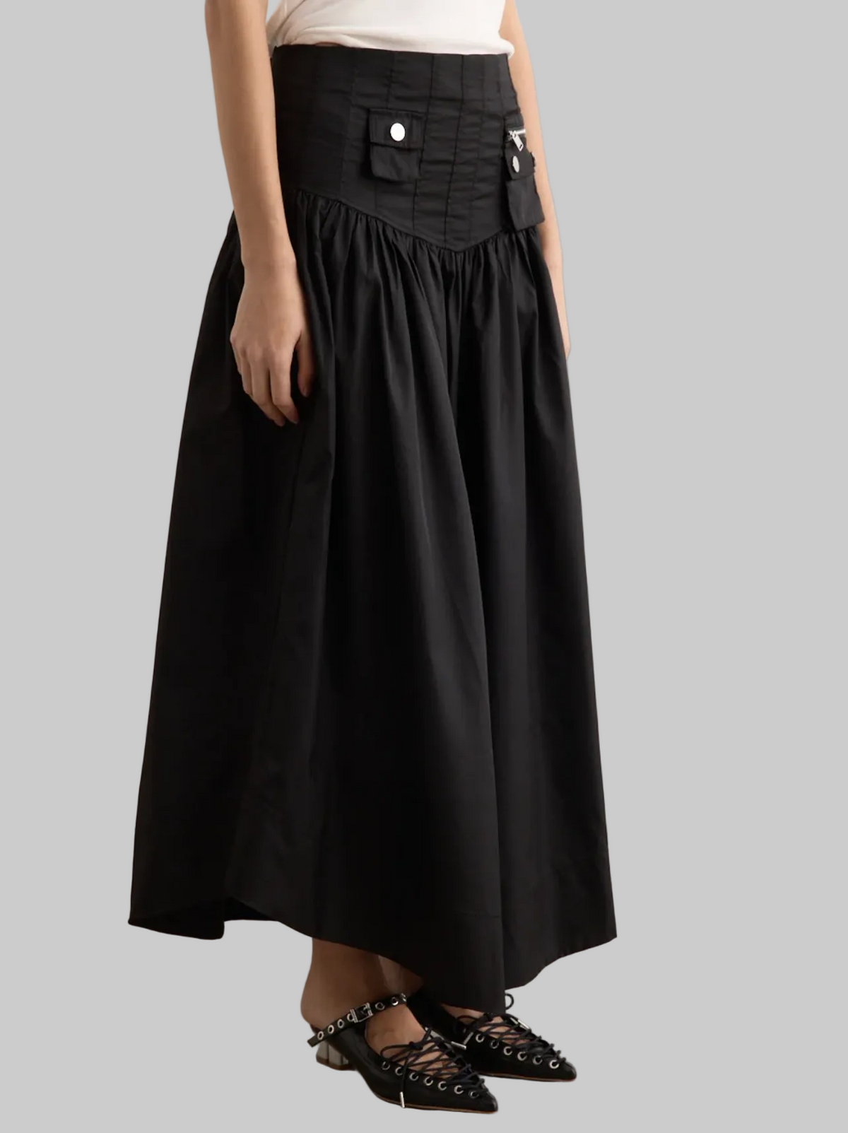 GANNI Duchesse Nylon Long Pocket Skirt - Size S