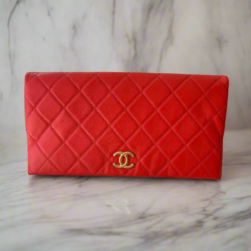 CHANEL Red Quilted Leather Clutch