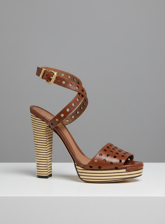 FENDI Brown Perforated Ankle Strap - Size 39