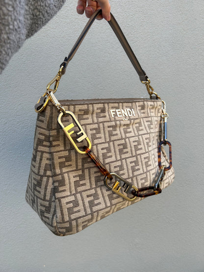 FENDI Chenille Vitello Seta Plexiglass FF Fendi O'Lock Shoulder Bag