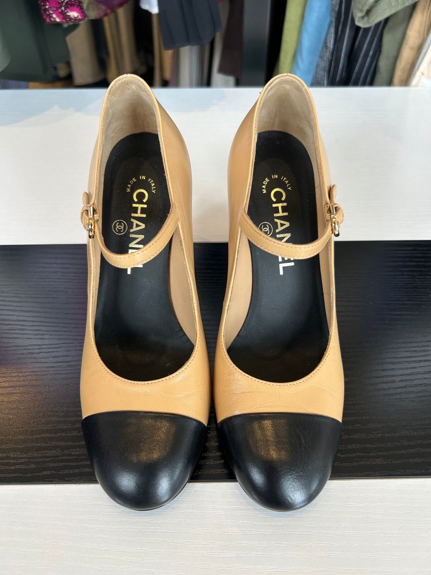 CHANEL Mary Jane Shoes With Pearl Trim - Size 37